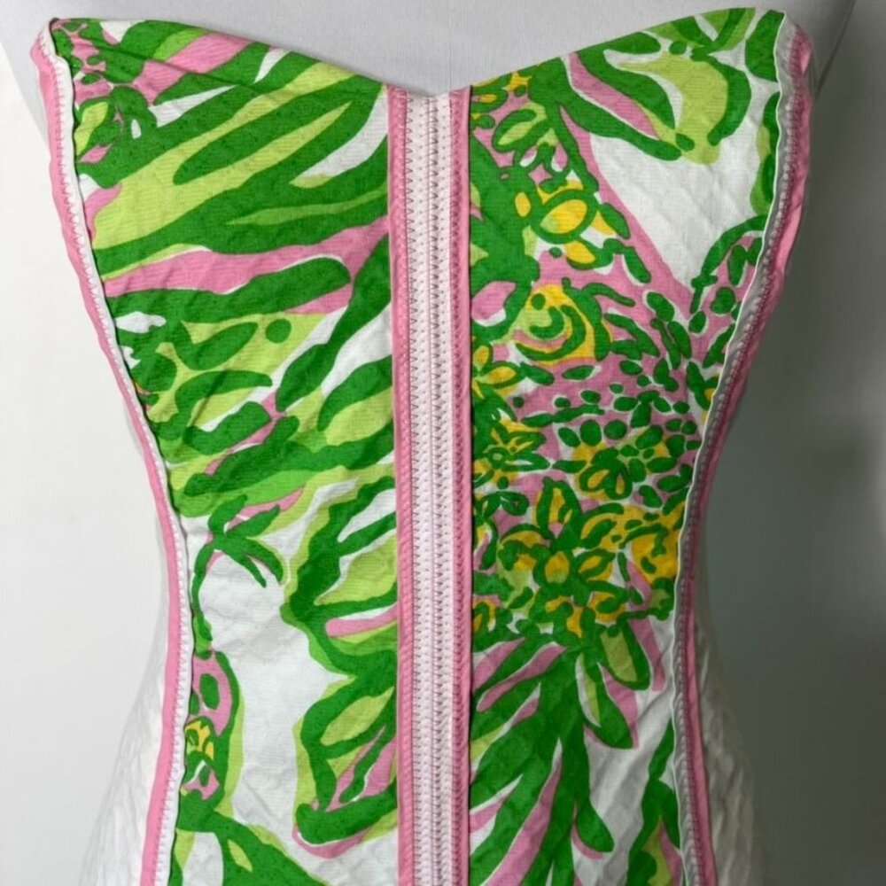 Lilly Pulitzer Angela Strapless Sweetheart Dress Resort White Pink Elephants 2 - Picture 3 of 15